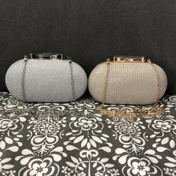 

Golden Evening Clutch Bag Women Bags Wedding Shiny Handbags Bridal Metal Bow Clutches Bag Chain Shoulder Bag