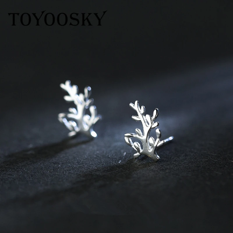 

Real 925 Sterling Silver Plant Shape Leaves Stud Earrings For Women Girls Contracted Jewelry