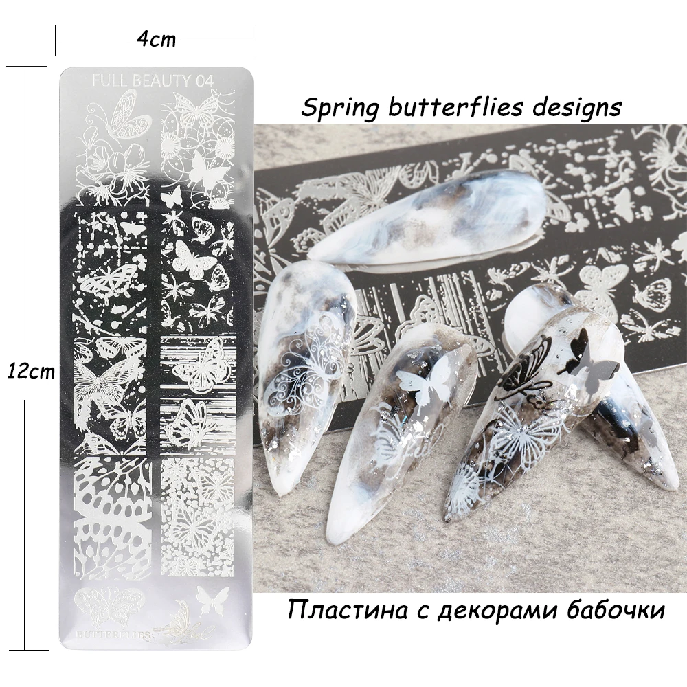 Stamping Plates Kit Hearts Nail Art Templates Dots Butterflies Stencils Stamping Paint Neon Nail Gel Varnishes Design CHFB01-06 5