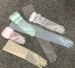 Разноцветные свадебные перчатки, длинные перчатки до локтя, полупрозрачные Свадебные перчатки 001