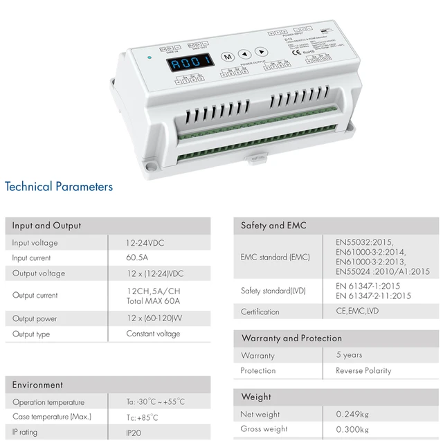 LED DMX512 Decoder - 4 Channel - 4 A/CH - Address Digital Display