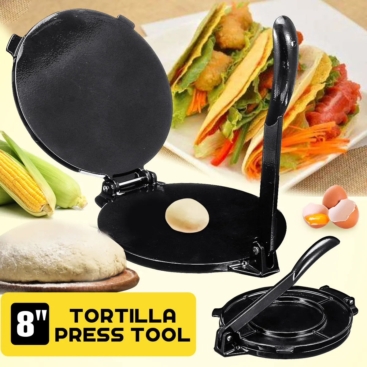 8 Inches Tortilla Press Maker Portable Gadgets Baking Tool Kitchen Accessories Heavy-Duty Tortilla Press Maker with Foldable Handle 