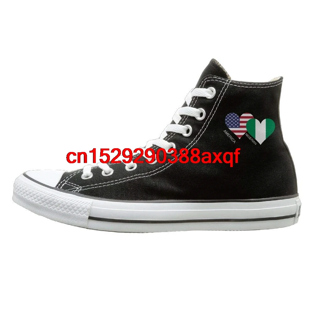 

Womens Mens Classic High-Top Lace Up Canvas Shoe,America Nigerian Flag Heart Trainers Sneaker For Boys Girls