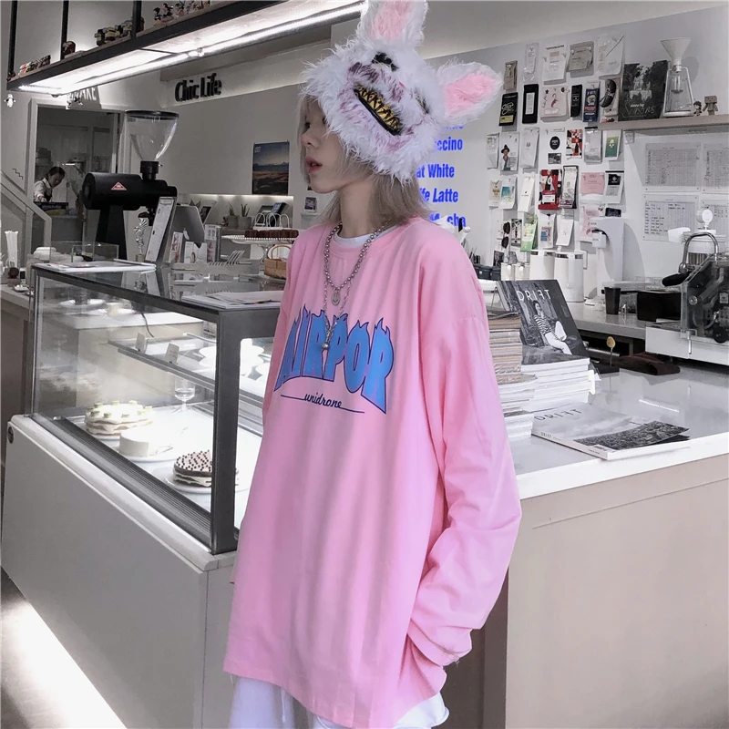 Женские футболки, топы, японские Kawaii, для девушек, Ulzzang, Радужная, розовая, с надписью, футболка, женская, Корейская, Harajuku, одежда для женщин
