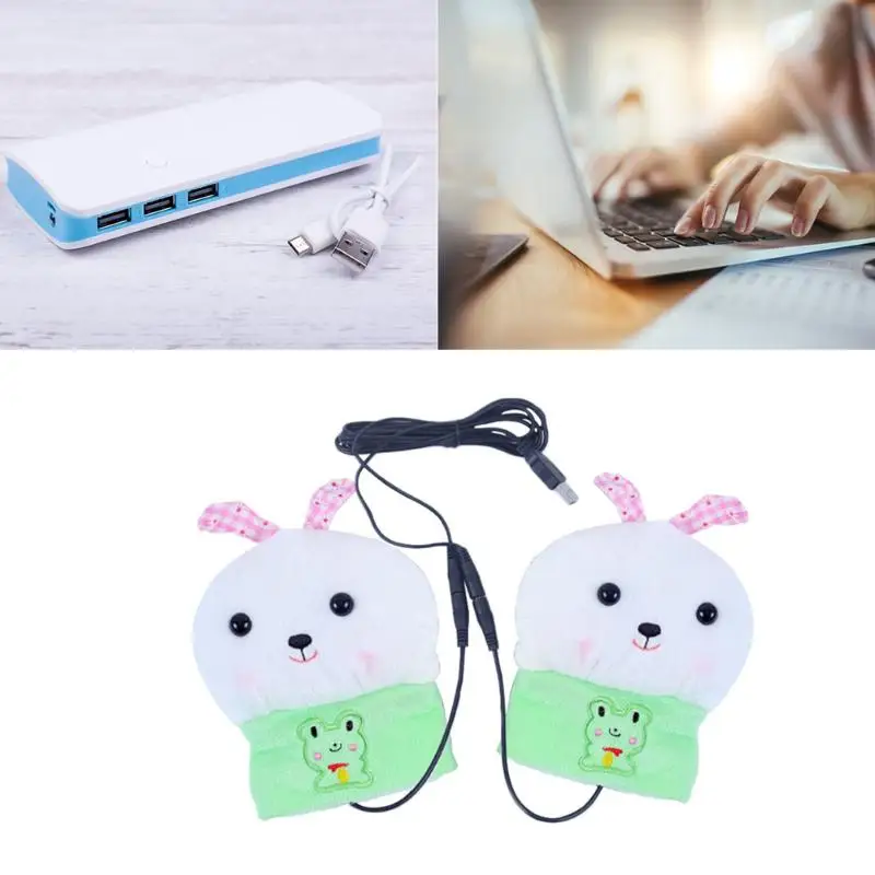 Зеленый кролик USB Электрический Подогрев перчатки зимние вязаные термальные перчатки грелка для рук для мотоцикла лыж Кемпинг принадлежности