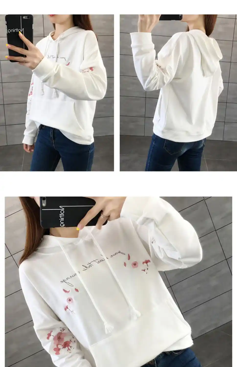 floral embroidered long sleeve casual hoodie