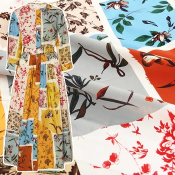 

100x145cm Europe and America Fashion Week Flower Print Polyester Fabric for Woman Blouse Summer Dress Tela En tissu Sewing DIY