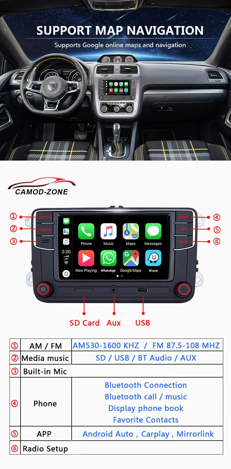 Android Авто Noname RCD330 Plus RCD330G Carplay Автомагнитола MIB 6RD 035 187B для VW Golf 5 6 Jetta MK5 MK6 CC Tiguan Passat Polo