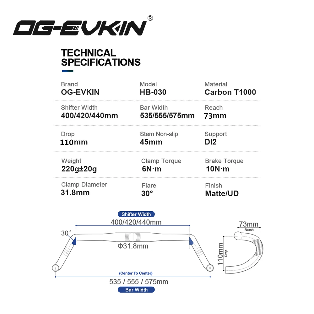 OGEVKIN HB030 Carbon Gravel Handlebar 30° Flare Bar DI2 Cycle Cross