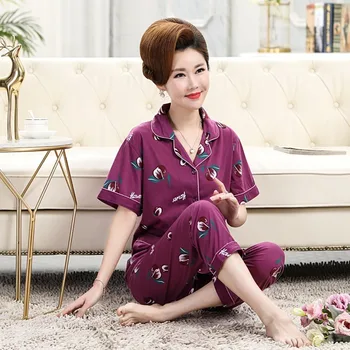

Middle-aged Pajamas Women Spring and Autumn Short Sleeve Middle-aged Mother Pajamas Cotton Leisure Tops Plus Size Pajamas L-XXXL