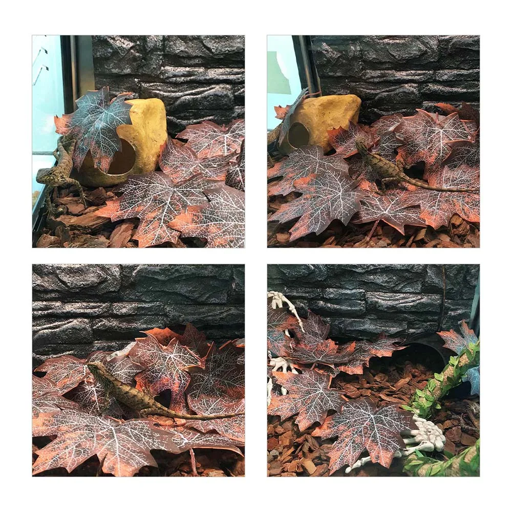 12 Pcs/Set Artificial Reptile Tank Plants Climbing Leaf Decoration for Lizards Reptiles Artificial Leaves Pet Habitat Decor