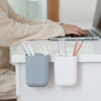 

Wall-mounted Home Storage Box Stick On Desktop Plastic Pen Holder Pencil Stand Desk Office Accessories Organizer Stationery