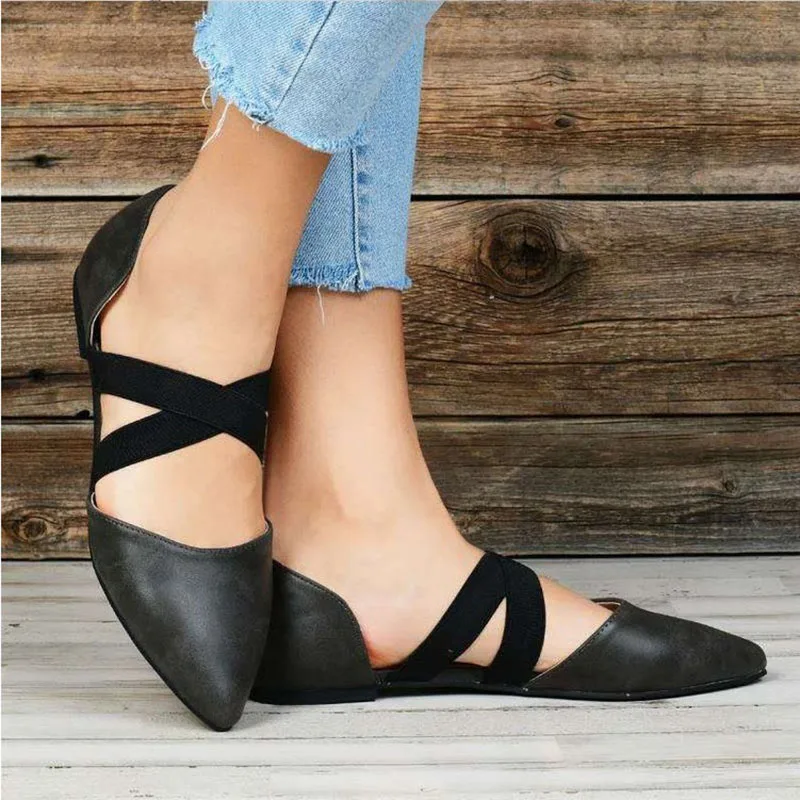 

Hot Selling Women Pointed Toe Spike Shoes Flat Heels Buckle Elastic Band Casual Sandals -B5