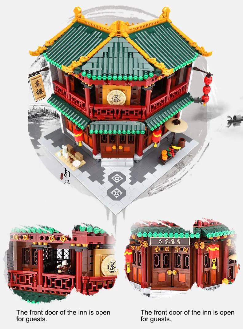 DHL XB01021 MOC, китайский стиль, Строительный набор чайного домика, строительные блоки, кирпичи, детские игрушки, подарки на Рождество и день рождения