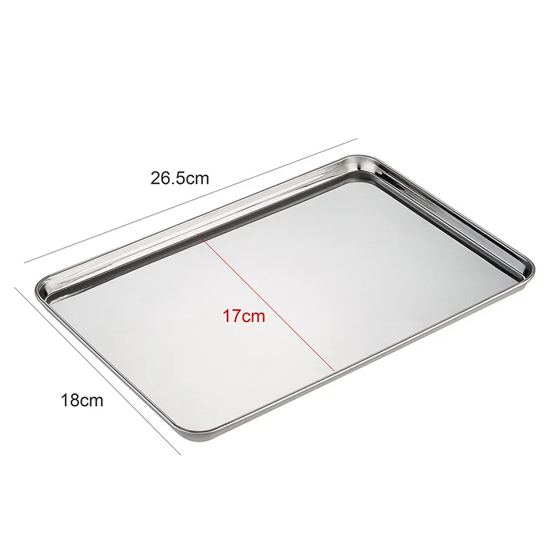 26.5*18CM Kitchen Stainless Steel Storage Tray Flat Bottom Square Plate Home Kitchen Sushi Fruit Plate Hotel Bread Dessert Tray 4