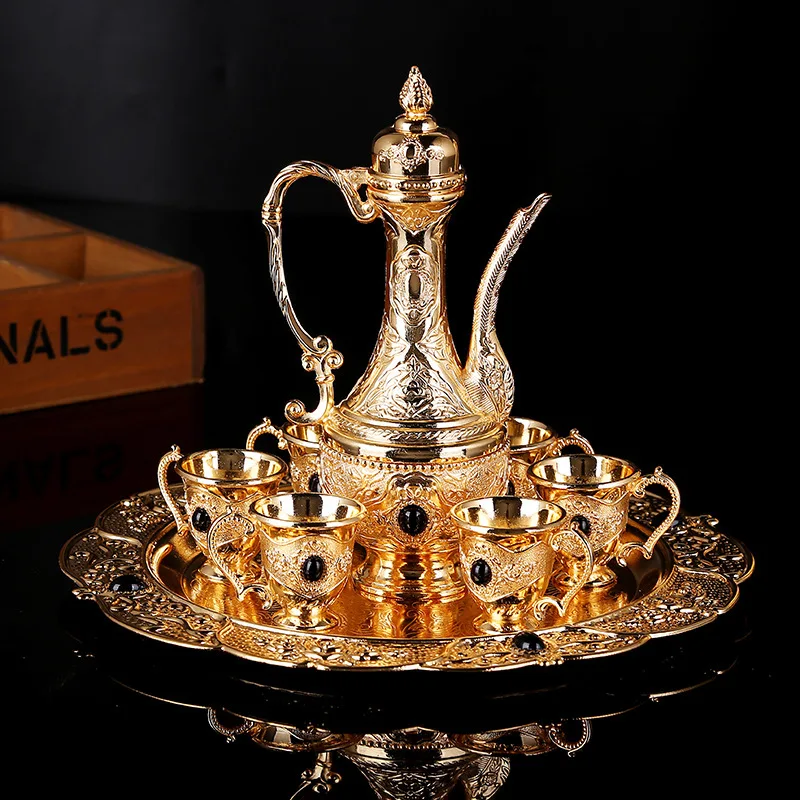 

Wedding Festive Muslim Wine Set European-Style Soft with Gemstone Alloy Wine Glass Flagon Set