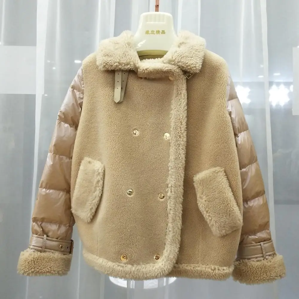 abrigo mujer down jacket women winter korean sheep fur coat wool blends turn-down collar thick warm outerwear veste femme