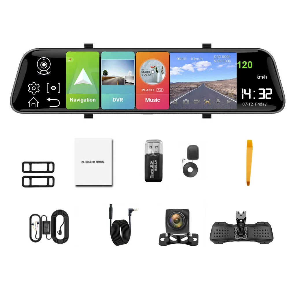 12" 4G Car Dvr Dual lens rearview mirror Camera Android 8.1 2+32G ADAS GPS1080P Video registrar Dash cam Holder