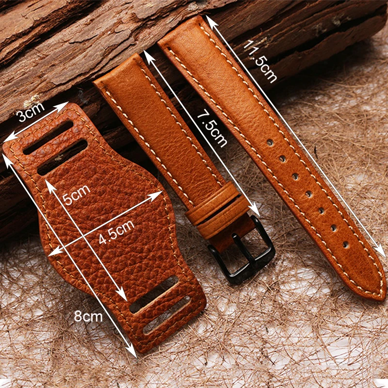 Onthelevel Vintage Genuine Leather Cuff Watch Strap 18 20 22mm Watchband With Mat Black Brown Coffee Wristwatches Band #D