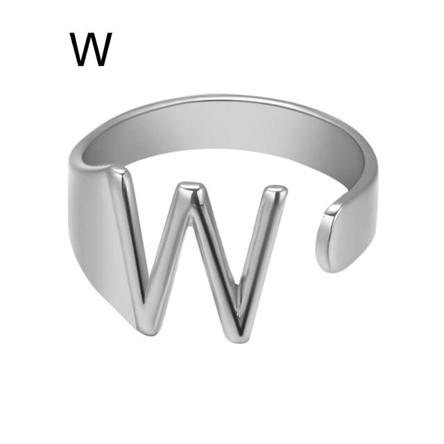 Wide Hollow A-Z Letter 3Colors Metal Adjustable Opening Ring Initials Name Alphabet Female Party Fashion Jewelry