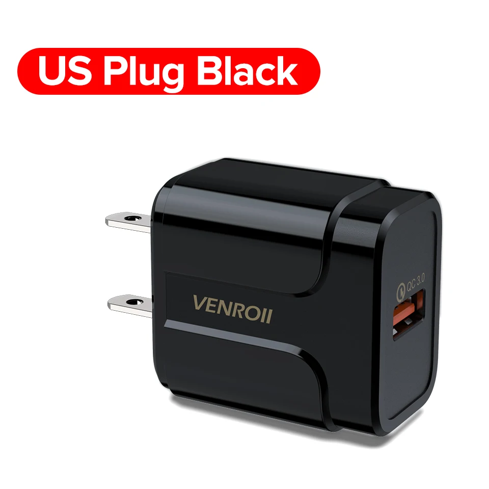 Venroii 5 в 3 А USB зарядное устройство Quick Charge 3,0 EU US Разъем для iPhone X Быстрая зарядка для samsung S9 Xiaomi Mi 8 адаптер для мобильного телефона - Тип штекера: US Black