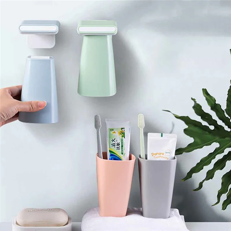 2020 Wall mounted Bathronm Organizer Mouthwash Cup Suction Toothbrush