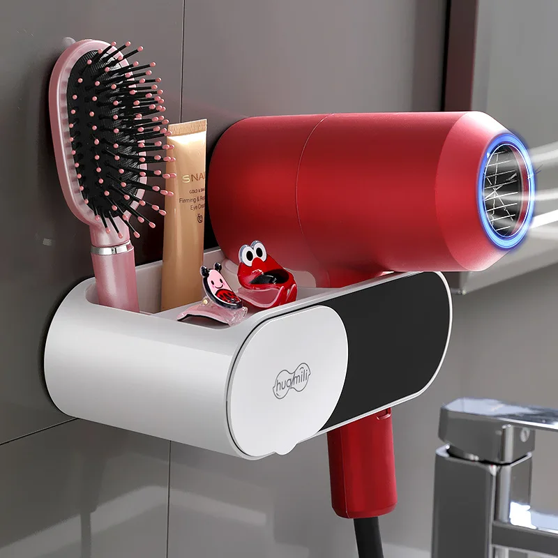 

Hair Dryer Holder No Trace Stickers Multi-function Wall-Mounted Storage Racks Comb Rack Stand Bathroom Bedroom Supplies G-BOOGE