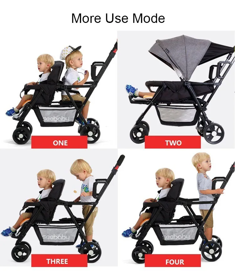 Seebaby Twins Baby Stroller Double Children 4-wheel Baby Stroller Back Seat With Standing Board T12 European Style