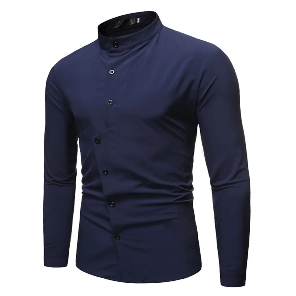 Camisa Masculina темно-синяя мужская новая стильная простая Модная рубашка с длинными рукавами модная удобная блузка 19Aug13 P30