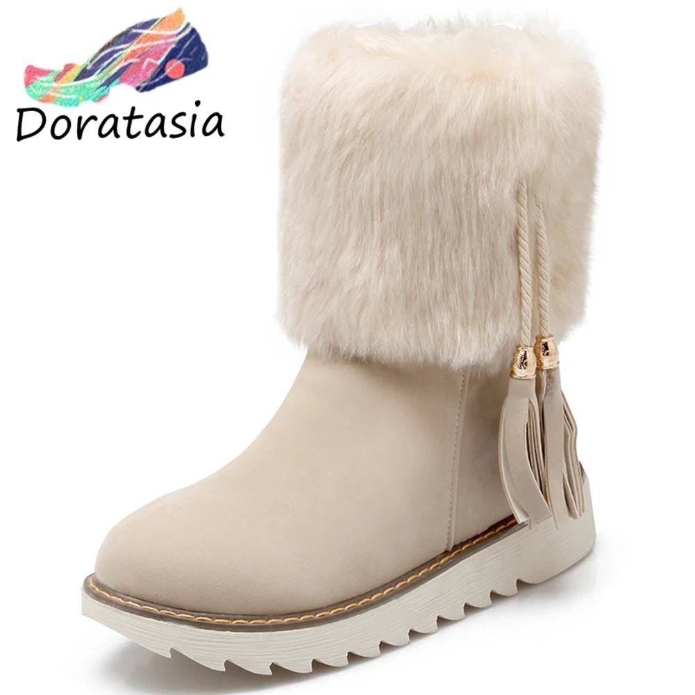 

DORATASIA New 34-43 Elegant Fringe Platform Booties Ladies Winter non-slip Warm Fur Snow Boots Women 2019 Wedges Shoes Woman