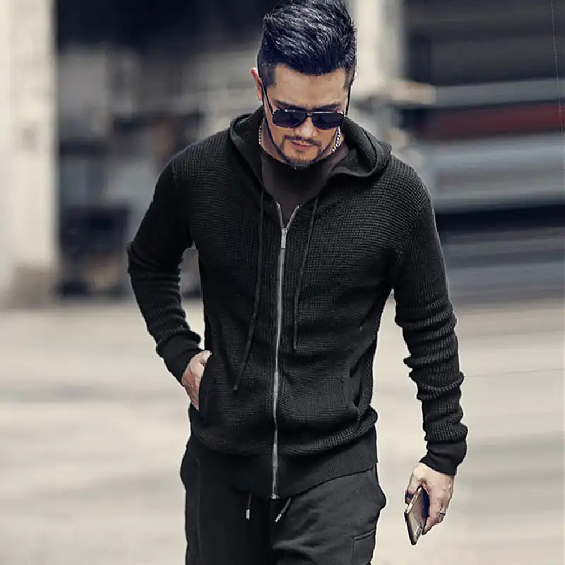 Black zip cardigan mens Clearance