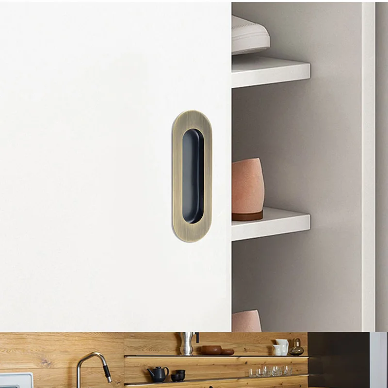 Sliding Door Handle Embedded Concealed Door Knobs Stainless Steel Cabinet Drawer Hidden Buckle Kitchen Sliding Pull furniture handles kitchen door handles