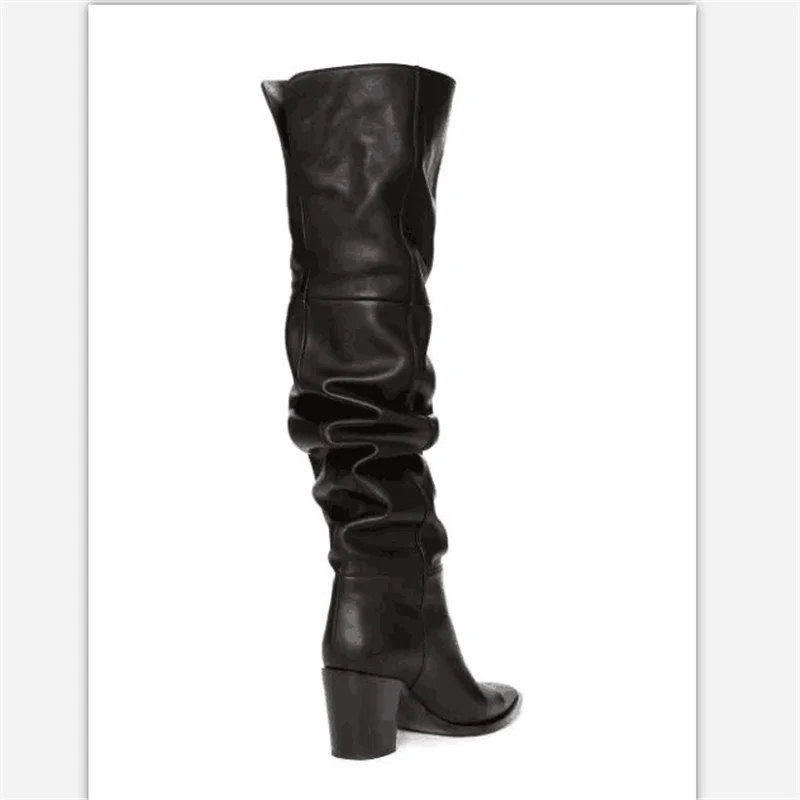 Genuine Leather boots women First layer leather over the knee high boots round head rubber bottom motorcycle boots women winter