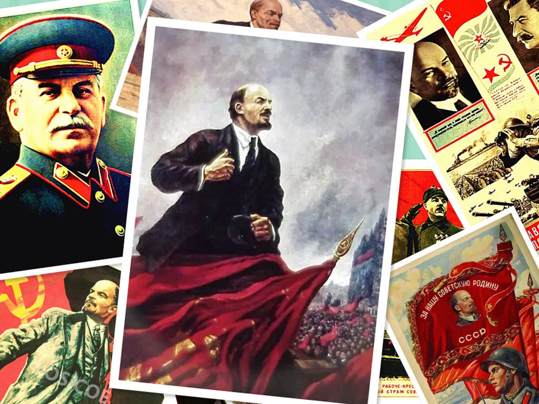 Lenin Stalin Marx Engels Mao Zedong Soviet Leaders Communist Poster 