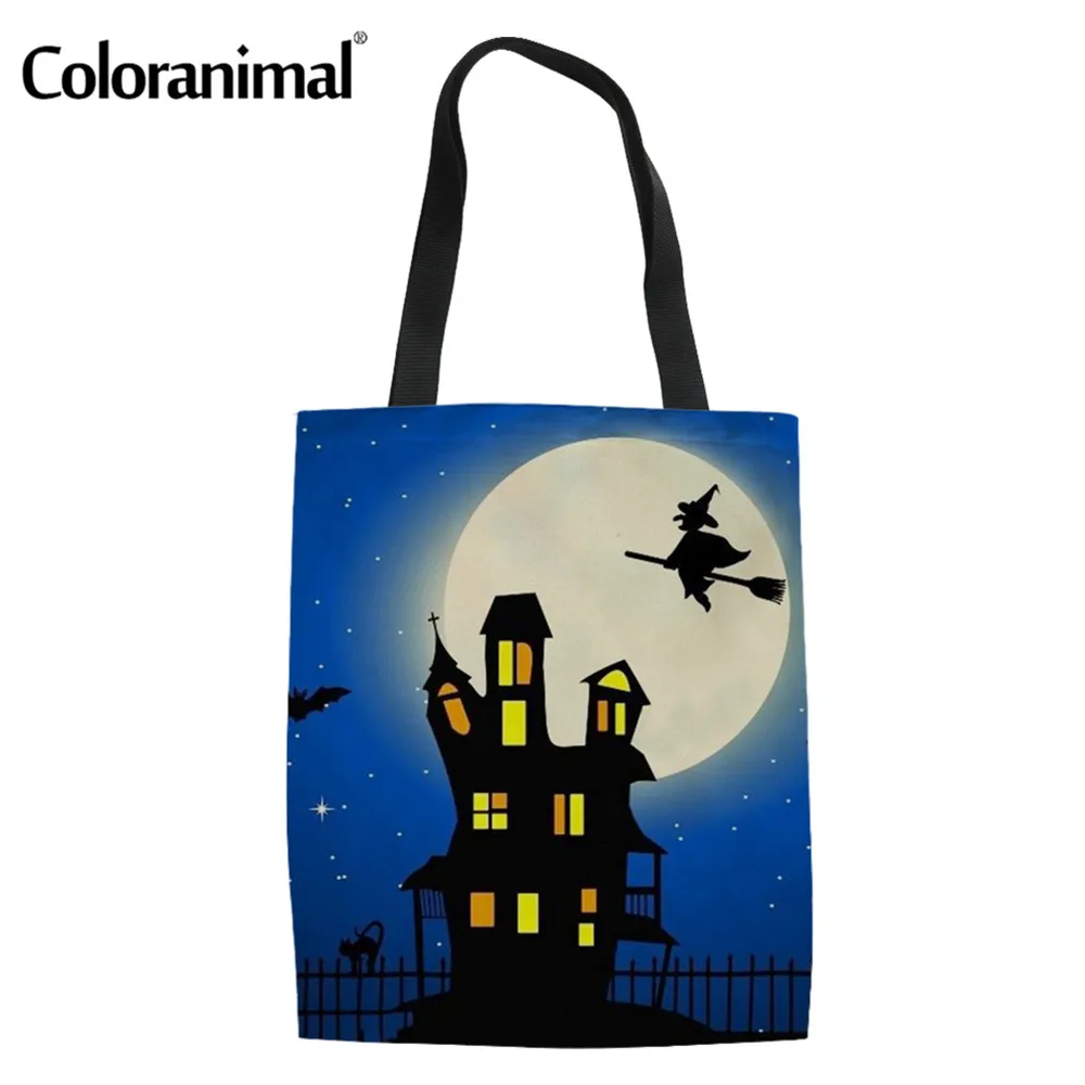 Холщовая сумка-шоппер Coloranimal на тему Хэллоуина Льняная сумка для девочек и