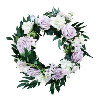 

15.7Inch Artificial Rose Wreath Front Door Wreath Willow Leaves Twig Door Wreath for Window Wall Wedding Decoration