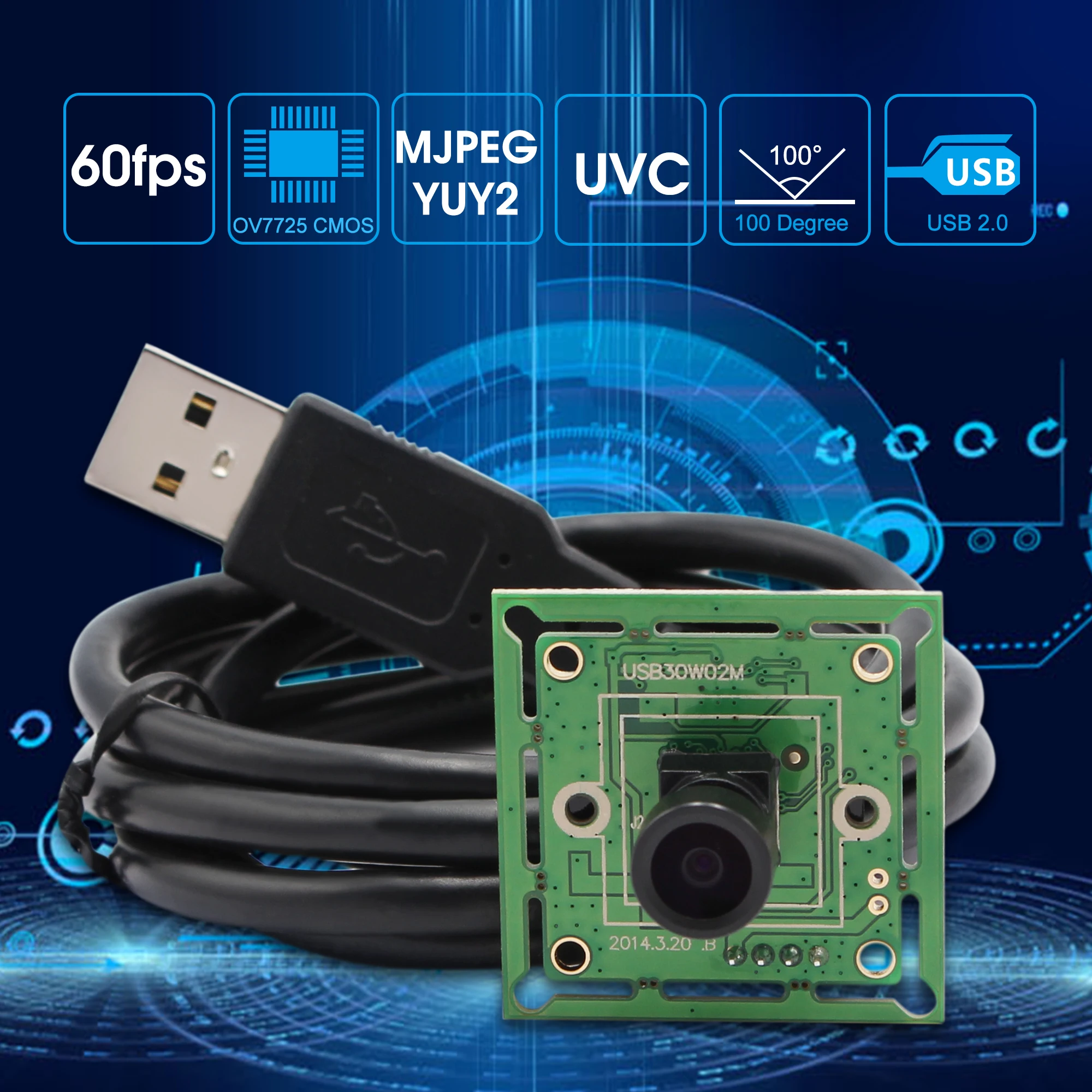 ELP 640*480 VGA USB2.0 OmniVision OV7725 цветной CMOS 100 градусов широкоугольный M7 Объектив USB модуль