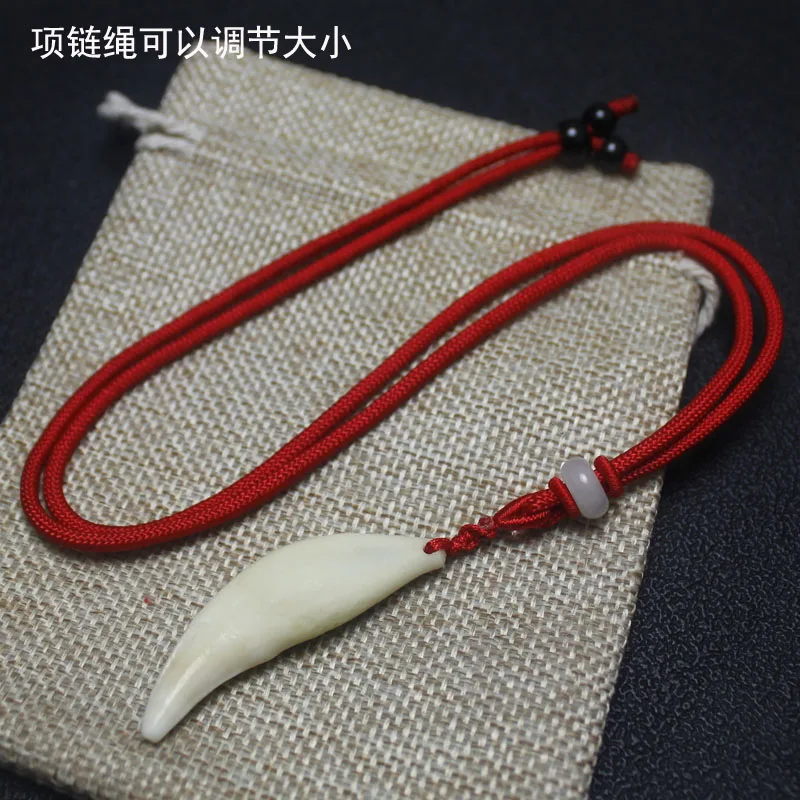 Man wolf tooth necklace pendant choker ethnic style accessory red rope