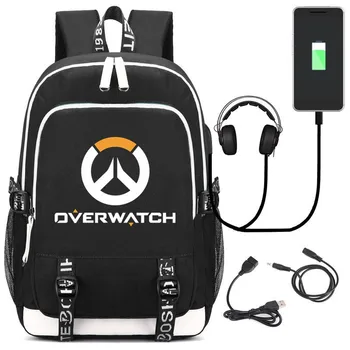 

Games Overwatch School Bag for Teenager Student Backpack Can USB Charging Capacity Laptop Rucksack for Boys Girls