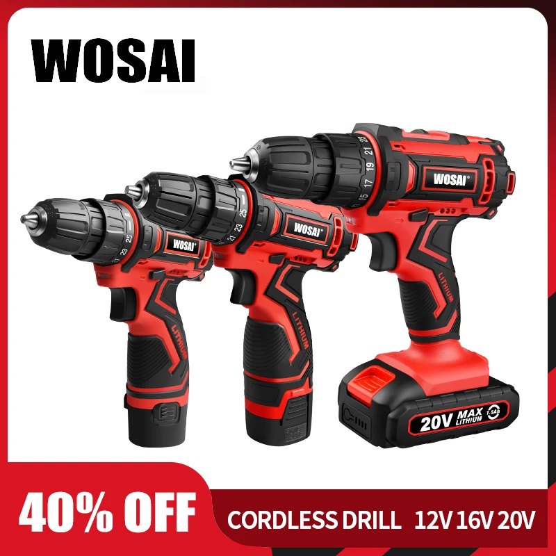 WOSAI 12V 16V 20V Cordless Drill Electric Screwdriver Mini Wireless Power Driver DC Lithium Ion Battery 3/8 Inch on AliExpress