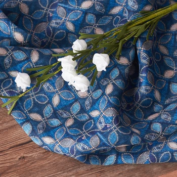 

Natural ramie fabric Blue diamond printing tissu Fashion dress robe shirt material