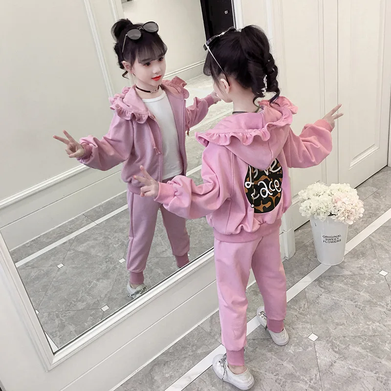 

CHILDREN'S Suit 2019 Spring New Style Back round Standard Lotus Leaf Hat Two-Piece Set Little Girl Western Style Cardigan Suit
