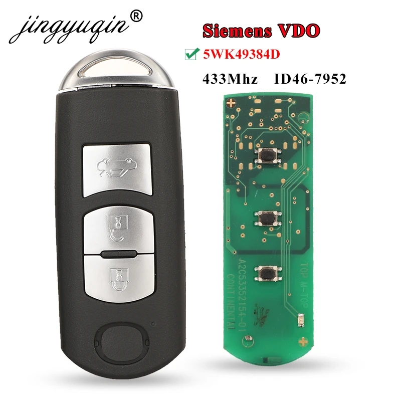 JINGYUQIN 5WK49384D VDO REMOTE CAR KEY FOB 433.92MHZ ID46-PCF7952 3 BUTTONS FOR MAZDA 6 2008-2011 SALOON SEDAN SPORT
