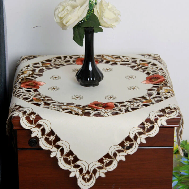 57x57cm Овальная винтажная вышитая кружевная прямоугольная скатерть Цветочный Коврик для стола украшение для свадебных торжеств 40*85 см - Цвет: 57x57cm