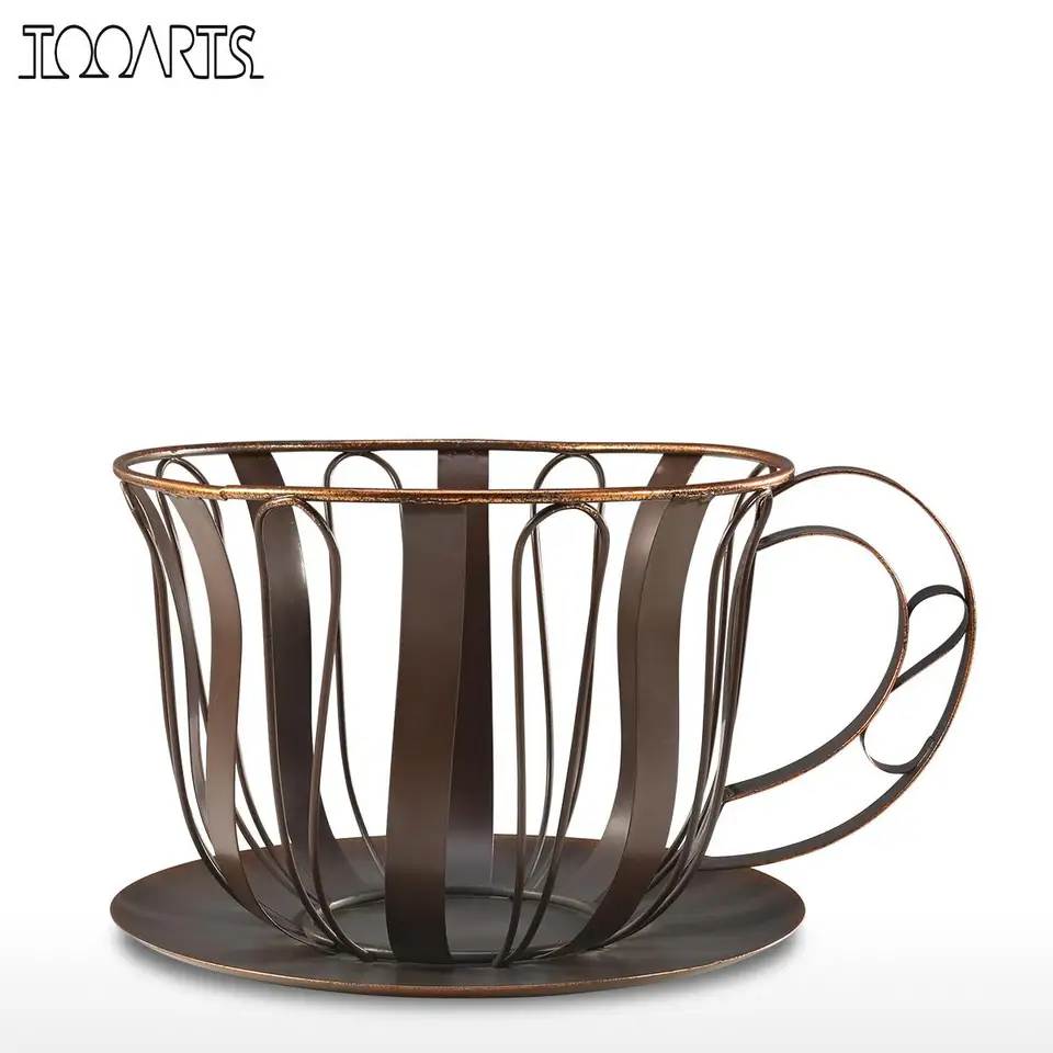 Cup Shaped Home Storage Basket For Fruit Snacks Brown Coffee Pod Container Espresso Pod Holder Metal Home Decoration