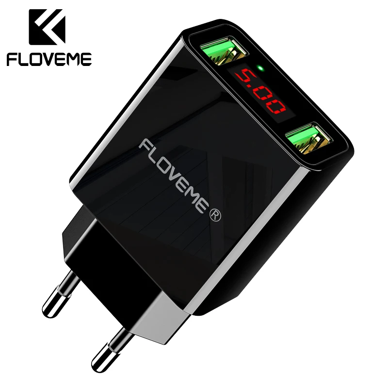 

FLOVEME Dual USB Charger For iPhone XR 7 LED Display Phone Wall Charger EU Adapter For Samsung Xiaomi Huawei Phone Accessories