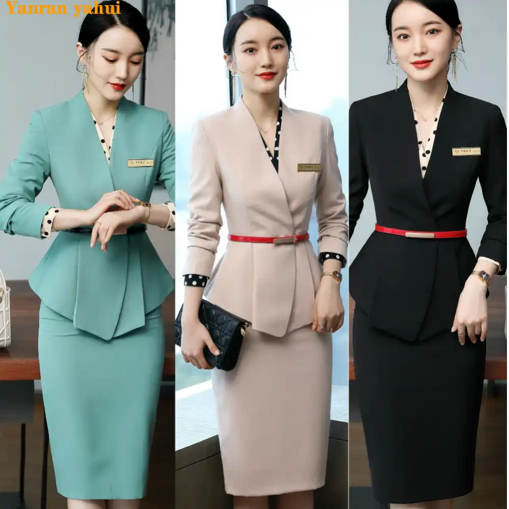 Ensemble Veste Et Jupe Rouge Pour Femme Vetements D Affaires Costume Automne Elegant Manches Longues A Volants Slim Aliexpress