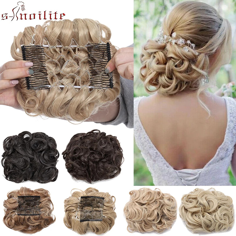 S Noilite Hair Bun Clip In Hair Extension 2 Plastic Comb Curly