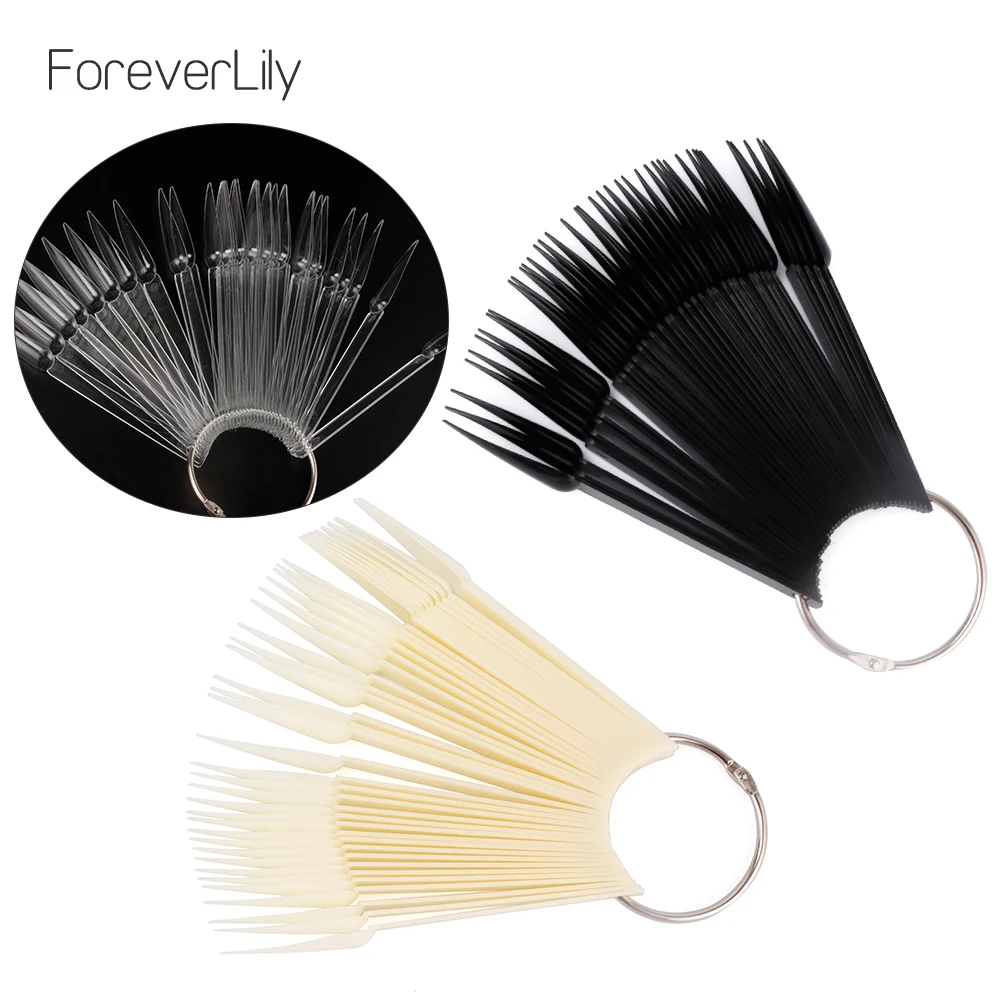 

40Pcs False Nail Tips White Clear Black Fan Finger Full Card Nail Art Display Practice Acrylic UV Gel Polish Tool Manicure