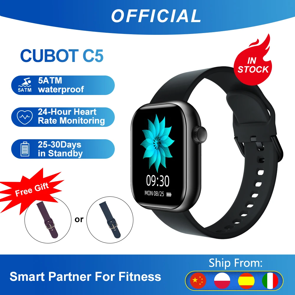 Photo Product Cubot C5 5ATM Waterproof SmartWatch Heart Rate Calorie Monitor Touch Fitness Tracker Sport Smart Watch for Men Women Android IOS